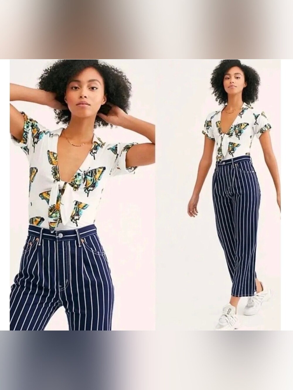 Free People White Butterfly Tie-Front Crop Top